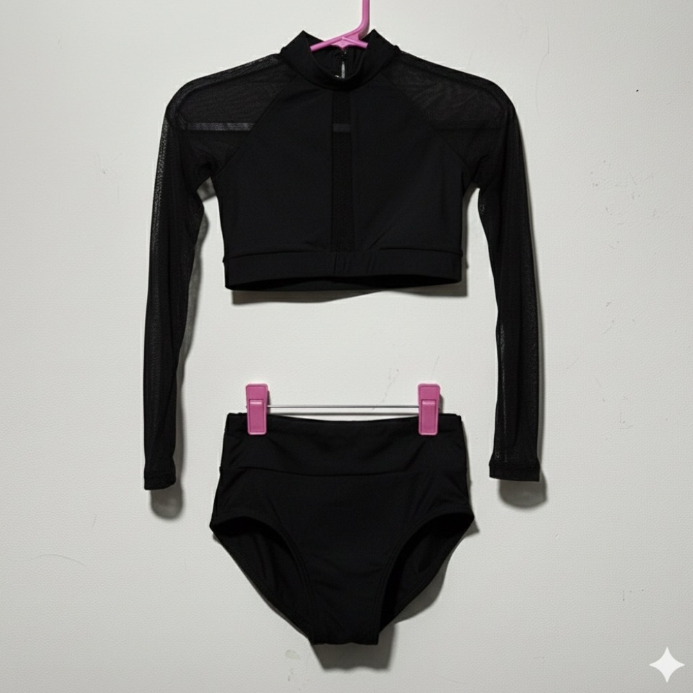 BalTogs High-Waist Mesh Crop Top and Briefs Set Black Dance Dancewear - Picture 6 of 6